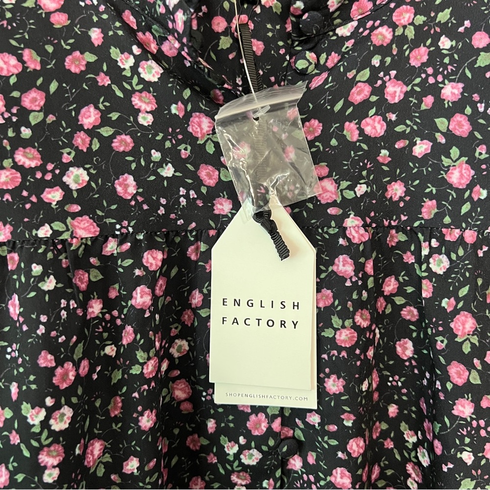 English Factory Black Floral Shift Dress with Pink Flowers - Picture 8 of 16